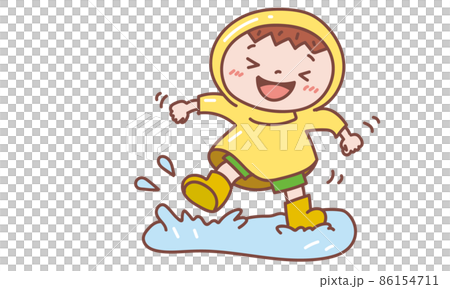 カッパを着て水遊びをする子ども 86154711