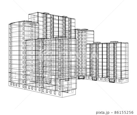 Wire-frame model of a multi-storey building 86155256