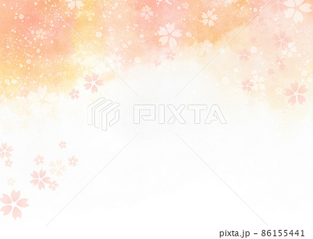 桜の舞う美しいオレンジの水彩背景 テキストスペースあり 桜の舞う美しいオレンジの水彩背景 テキストスペースあり 86155441