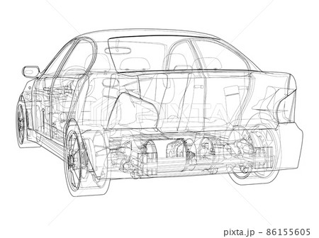 Electric Car With Chassis. 3d illustration Electric Car With Chassis. 3d illustration 86155605
