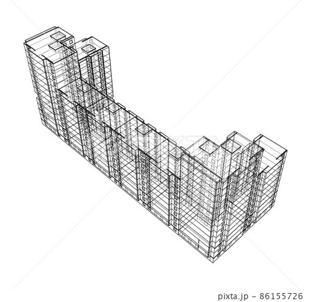 Wire-frame model of a multi-storey building Wire-frame model of a multi-storey building 86155726