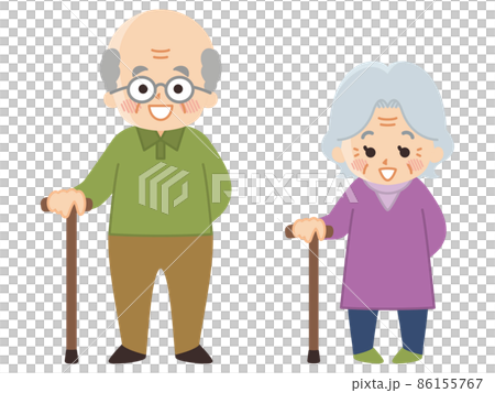 Elderly men and women with cane 86155767