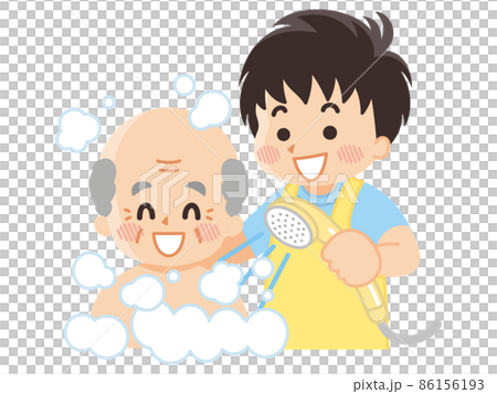 高齢男性に入浴介助を行う介護士　ヘルパー 86156193