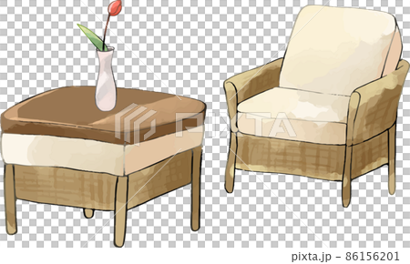 Illustration set of cushion chair and table with vase Illustration set of cushion chair and table with vase 86156201