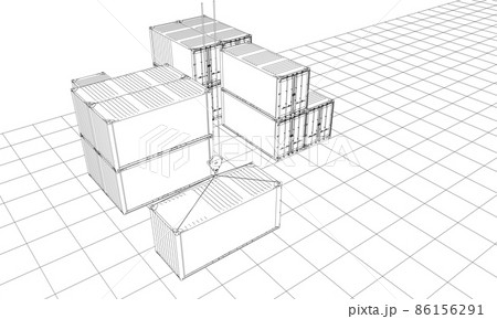 Cargo containers. Wire-frame style Cargo containers. Wire-frame style 86156291