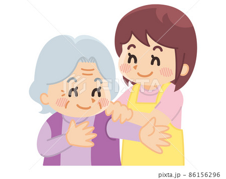 高齢女性に更衣介助を行う介護士　ヘルパー 86156296