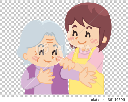 高齢女性に更衣介助を行う介護士　ヘルパー 86156296