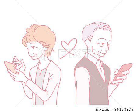 スマホで恋人探しや婚活するシニア、高齢の男女 - ピンク系カラー 86158375