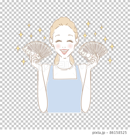 A housewife who is happy to have a lot of bills 86158525