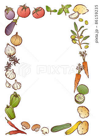 野菜　フレーム　手描き　カラー　長方形 86159235