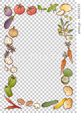 野菜　フレーム　手描き　カラー　長方形 86159235