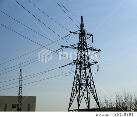 Electricity pylons and line Electricity pylons and line 86159391