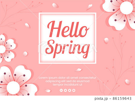Spring with Blossom Sakura Flowers Brochure Template Flat Illustration Editable of Square Background for Social Media or Greeting Card 86159643