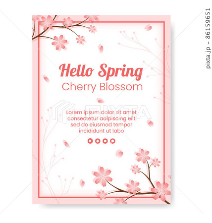 Spring with Blossom Sakura Flowers Poster Template Flat Illustration Editable of Square Background for Social Media or Greeting Card 86159651