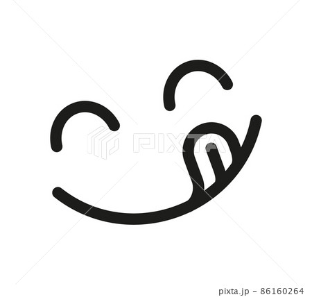 Yummy smile emoji with tongue lick mouth. Delicious tasty food symbol for social network. Yummy and hungry line icon. Savory gourmet. Enjoy food sign. Vector illustration isolated on white background 86160264