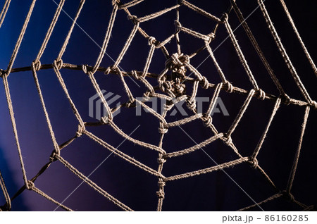 Japanese traditional technique of knitting shibari ropes in the form of a spider web. No people. Part of the bedroom interior. BDSM. Japanese traditional technique of knitting shibari ropes in the form of a spider web. No people. Part of the bedroom interior. BDSM. 86160285