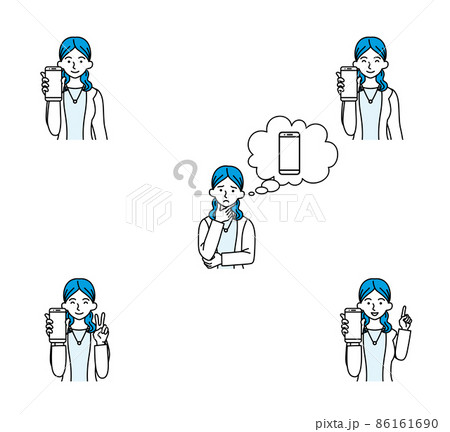 スマートフォンと人物のアイコンセット - 女性 スマートフォンと人物のアイコンセット - 女性 86161690