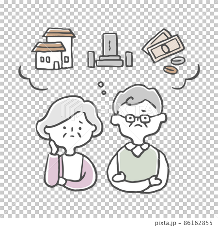 老後の心配をする夫婦 86162855
