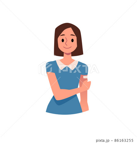 Vaccinated woman with plaster on her hand, flat vector illustration isolated. Vaccinated woman with plaster on her hand, flat vector illustration isolated. 86163255