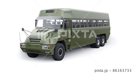 Military army bus for transporting infantry. 3D...のイラスト素材 [86163733 ...