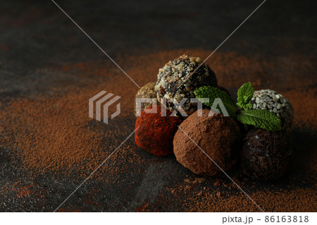 Concept of sweets with truffles on dark textured background 86163818