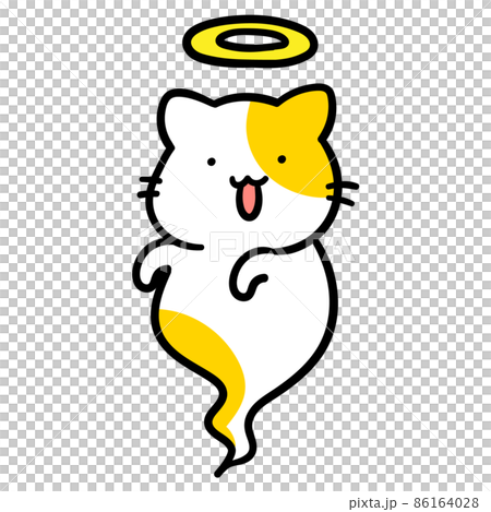 幽霊になったかわいいねこのキャラクターの手書き風イラストのイラスト