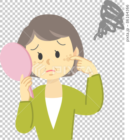 插圖素材:皮膚問題 患有“陽光痣(老年斑)”、“炎症後色素沉著”和“黃褐斑”的老年女性 插圖素材:皮膚問題 患有“陽光痣(老年斑)”、“炎症後色素沉著”和“黃褐斑”的老年女性 86164366