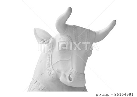Stone statue. Bull isolated on a white background with clipping path Stone statue. Bull isolated on a white background with clipping path 86164991