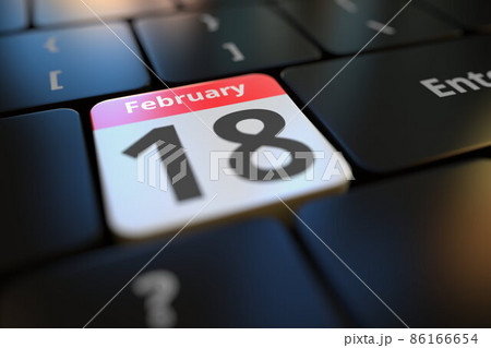 February 18 date on a keyboard key, 3d rendering 86166654