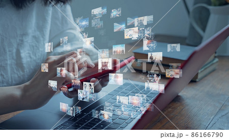 スマホで画像を見る女性 86166790