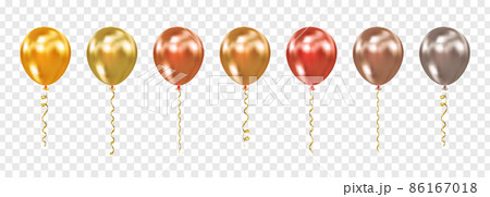 Balloon vector set isolated on transparent background. Realistic glossy metallic helium balloons for birthday, event, party, anniversary, wedding. Flying air balloons gold, bronze, silver colors 86167018