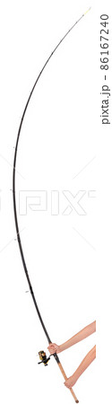 Fishing rod, reel in hands, actual size 86167240