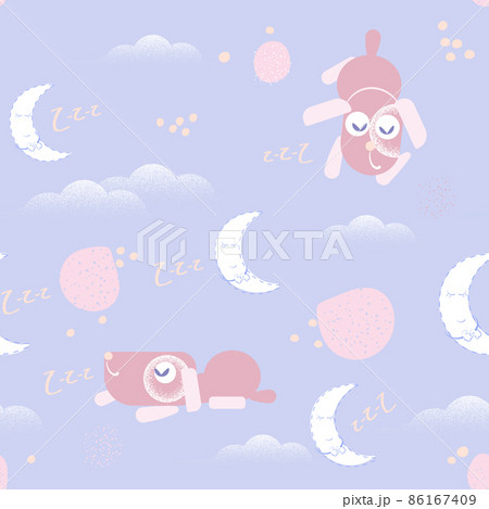 Sleeping month, sleeping puppy, seamless pattern Sleeping month, sleeping puppy, seamless pattern 86167409