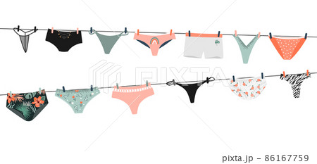 Women panties hanging on a rope. The underwear - Stock Illustration  [86167759] - PIXTA