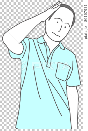 Illustration of a bald man in a shirt posing to think 86167951