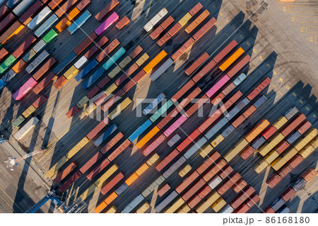 Aerial Top Down View of Multicolored Containers 86168180