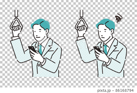 人物 通勤電車の中でスマホを見るビジネスパーソン男性 86168794