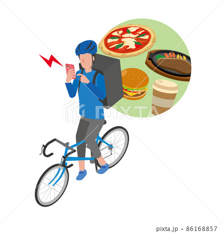 フードデリバリーで働く男性のイラストのイラスト素材