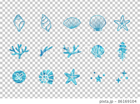 Refreshing seashell and coral decoration illustration set icon seaside beach starfish 86169104