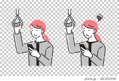 一位女商人在火車上看智能手機 86169390