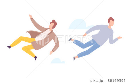 Flying Man Floating in the Air and Cloud Fantasizing Vector Set 86169595