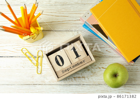 September 1 concept on white wooden table September 1 concept on white wooden table 86171382