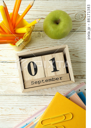 September 1 concept on white wooden table September 1 concept on white wooden table 86171383