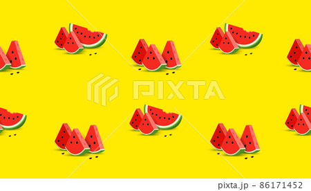 Seamless pattern with red slice watermelon on yellow background. Seamless pattern with red slice watermelon on yellow background. 86171452
