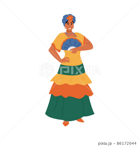 Cuban woman in national historic costume, flat vector illustration isolated. Cuban woman in national historic costume, flat vector illustration isolated. 86172044