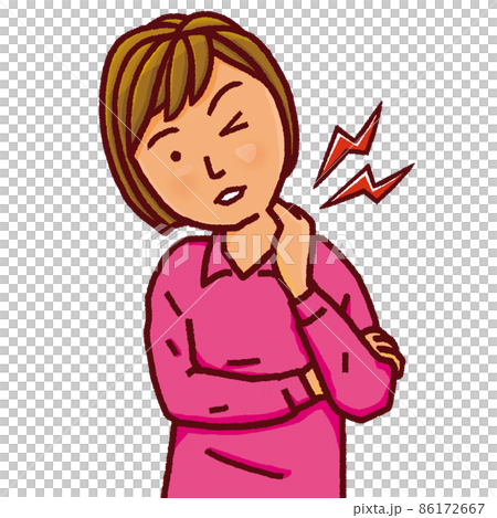 肩こりに悩まされて辛い表情をする若い女性 86172667