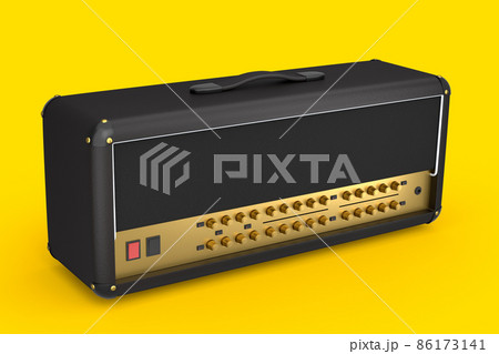 Classical electric and acoustic guitar amplifier isolated on yellow background. 3d render of amplifier for recording bass guitar in studio or rehearsal room 86173141