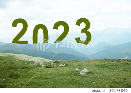 2023 New Year trip travel and future vision concept. Nature landscape with happy new year celebration in the beginning of 2022 for fresh and successful start 86173840