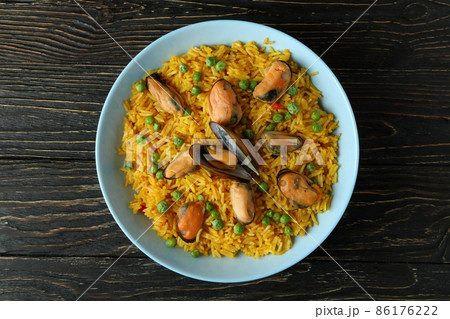 Concept of delicious food with Spanish Paella Concept of delicious food with Spanish Paella 86176222