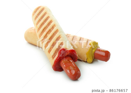 Tasty french hot dogs isolated on white background 86176657